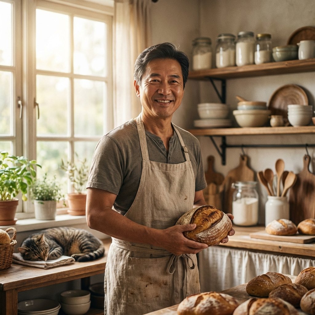 Andy baking in kitchen